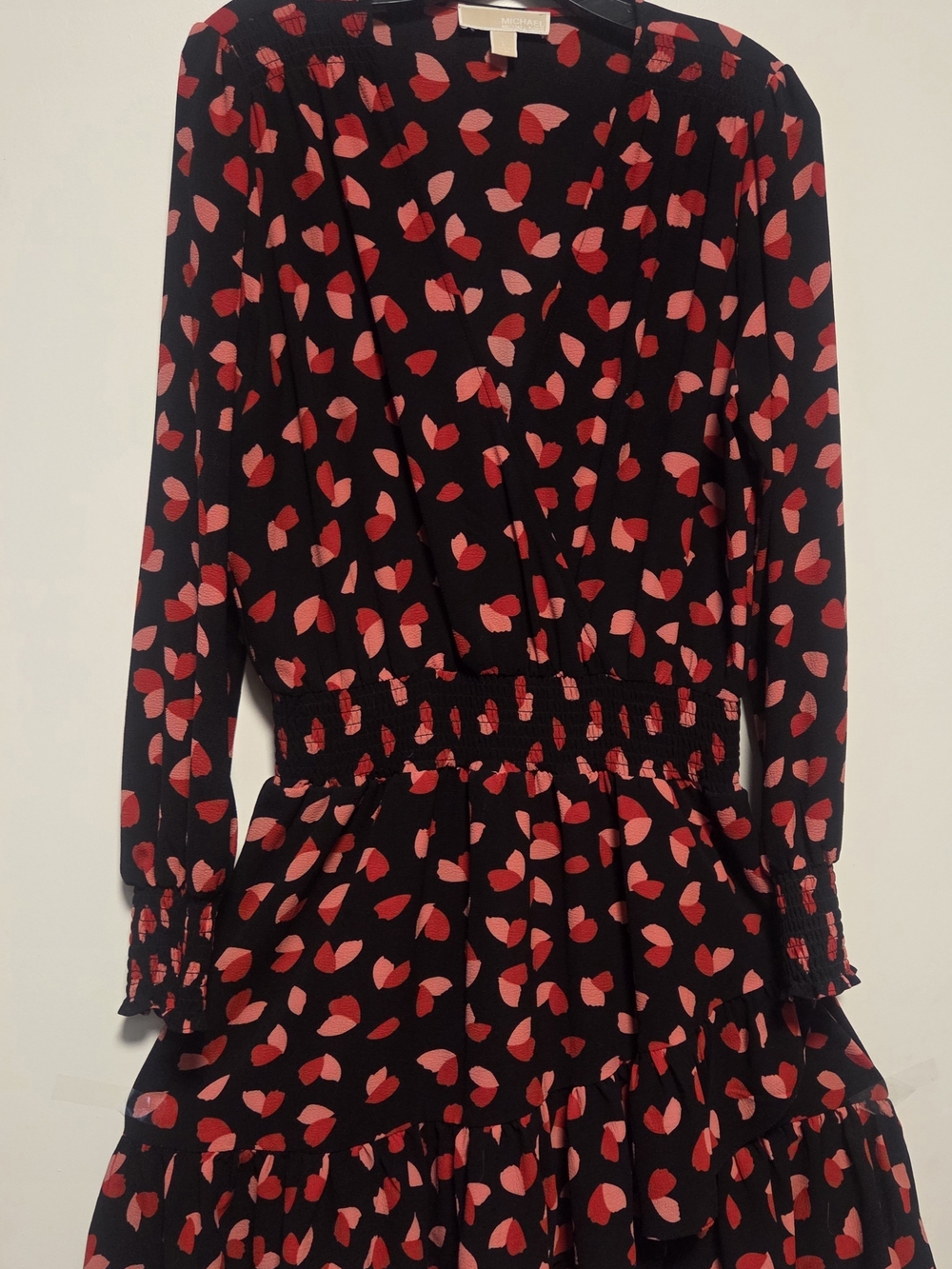 MICHAEL Michael Kors Black  Dress with Red and Pink Floral Motif, Fully Lined, L